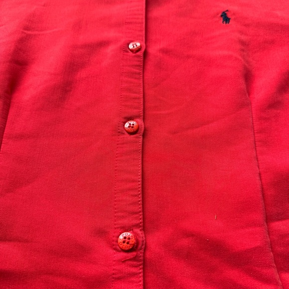 Red Ralph Lauren Polo Three-Quarter Sleeve Button-Up - Classic Prep Style - Picture 4 of 5